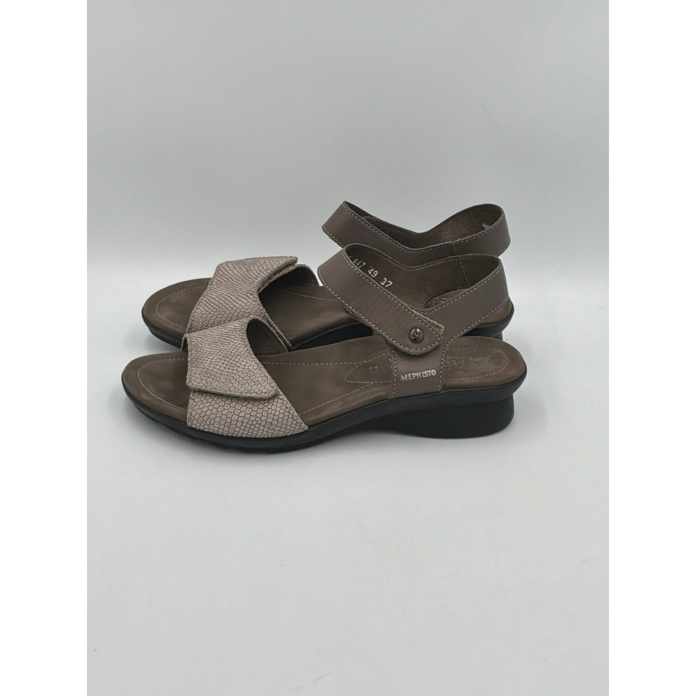 Mephisto Wedge Sandals Womens 37 Brown Snake Print Leather Comfort Strap - Picture 4 of 9